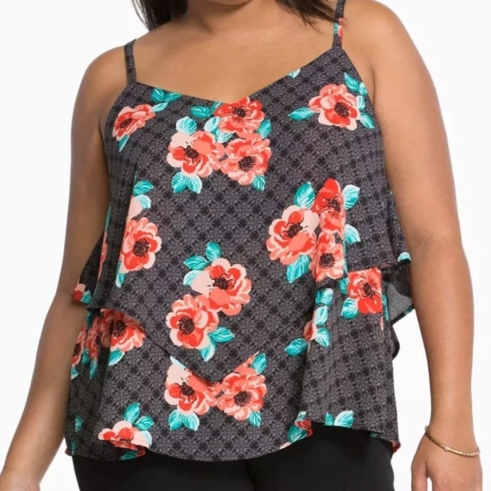 Torrid Crisscross Back Tiered Floral Tank